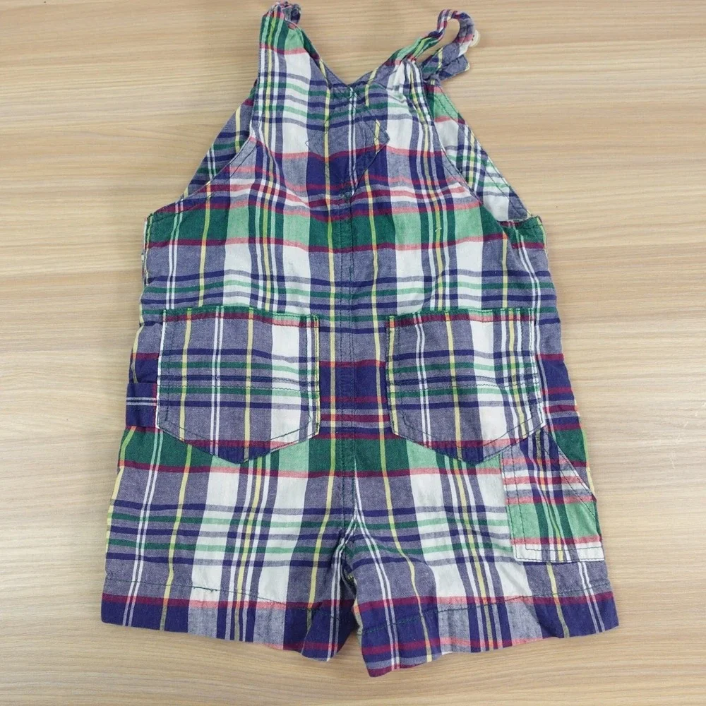 Ralph Lauren Overalls Baby 9M Blue Plaid Red Patchwork Madras Western‎ Summer